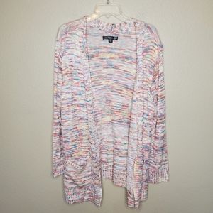 Rainbow colors 1X open front cardigan duster sweater w pockets